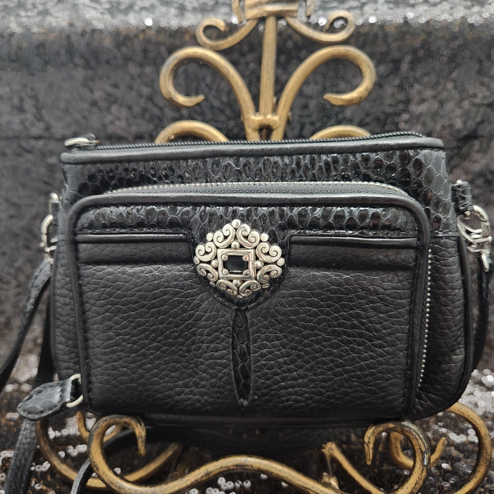 Brighton Black Pebbled Leather And Python Print M… - image 2